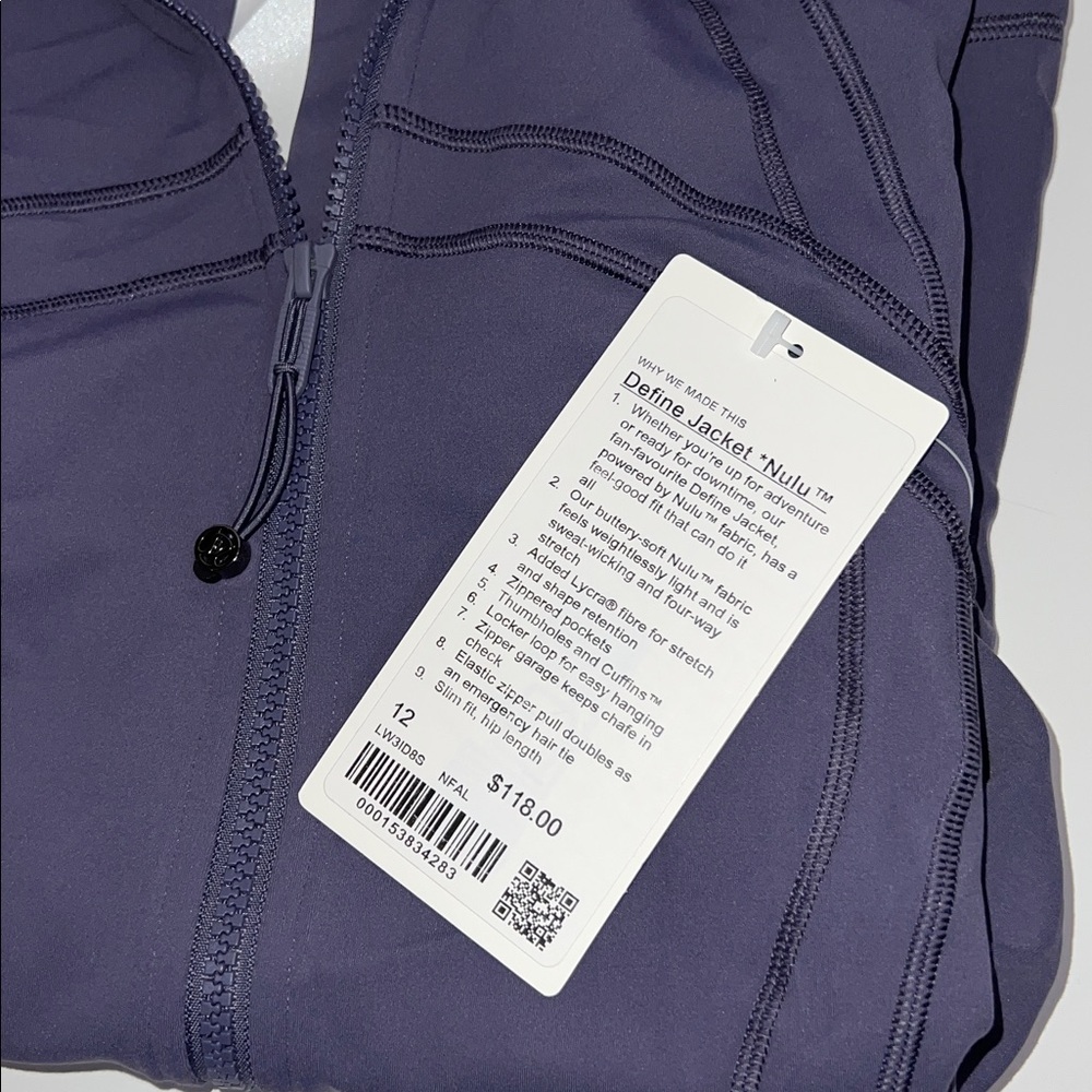 💜NWT LULULEMON DEFINE JACKET NULU IN NIGHTFALL SIZE 12 - Picture 10 of 11